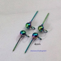 2 Pairs Stainless Steel Rainbow Plated 4mm Ball Stud Earring Posts with Loop and Silicon earnuts Hypoallergenic Tarnish Resistant