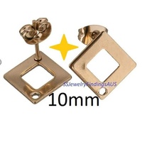 2 Pairs Stainless Steel Rose Gold Plated Stud Earring Post with 10mm diameter Rhombus/Diamond Hypoallergenic Tarnish Resistant