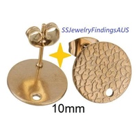2 Pairs Stainless Steel Rose Gold Plated Stud Earring Post Textured Pad with 1mm hole "Crazy Rocks" 10mm Hypoallergenic Tarnish Resistant