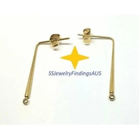 2 Pairs Stainless Steel Gold Plated Stud Earring Dangle Posts w/ Earnut Backings Hypoallergenic Tarnish Resistant