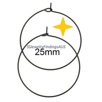 5 Pairs 25mm Black Toned Stainless Steel Wire Hoop Earring 22 Gauge Hypoallergenic Tarnish Resistant - jewellery making supplies Australia