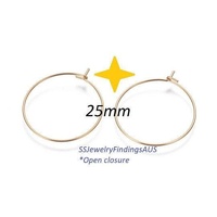 5 pairs Gold Plated Stainless Steel Wire Hoop Earring 25mm OPEN CLOSURE Hypoallergenic Tarnish Resistant