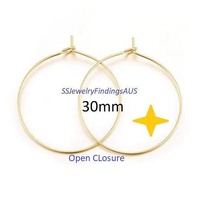 5 pairs Gold Plated Stainless Steel Wire Hoop Earring 30mm Hypoallergenic Tarnish Resistant - jewellery making supplies Australia