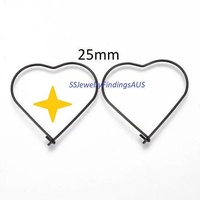 3 Pairs 30mm Black Toned Love Heart Stainless Steel Wire Hoop Earring 22 Gauge Hypoallergenic Tarnish Resistant