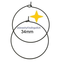 3 Pairs 34mm Black Toned Stainless Steel Wire Hoop Earring 22 Gauge Hypoallergenic Tarnish Resistant - jewellery making supplies Australia