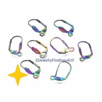 3 Pairs Elongated Stainless Steel Small Anodized and Plated Rainbow Multicolor Leverback earring Hoops Hooks Wires Hypoallergenic