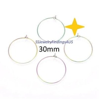2 Pairs Stainless Steel Anodized and Plated 30mm Wire Hoop Earring 22 Gauge Hypoallergenic Tarnish Resistant