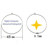 10 pairs 45mm Stainless Steel Wire Hoop Earring 22 Gauge Hypoallergenic Tarnish Resistant - jewellery making supplies Australia