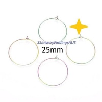 3 Pairs Stainless Steel Anodized and Plated 25mm Wire Hoop Earring 22 Gauge Hypoallergenic Tarnish Resistant