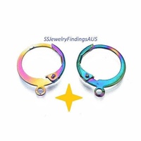 3 Pairs Round Stainless Steel Small Anodized and Plated Rainbow Multicolor Leverback earring Hoops Hooks Wires Hypoallergenic