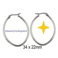 2 Pairs Stainless Steel Hoop Oval Eearring 34 x 22mm Hypoallergenic  Tarnish Resistant - jewellery making supplies Australia