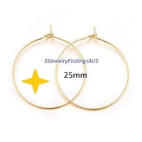 10 pairs Gold Plated Stainless Steel Wire Hoop Earring 25mm Hypoallergenic Tarnish Resistant - jewellery making supplies Australia