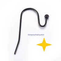 3 Pairs Stainless Steel Black hook earwire with 3mm bead 20x15mm Hypoallergenic Tarnish Resistant - jewellery making supplies Australia