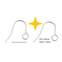 10 Pairs Stainless Steel LARGE HOLE Ear Wires Fish Hook 29mm Hypoallergenic Tarnish Resistant - jewellery making supplies Australia