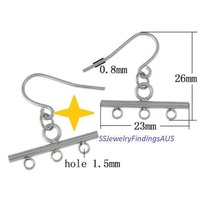 2 Pairs Stainless Steel Ear Wire Bar attachment Earring Hooks Hypoallergenic  Tarnish Resistant