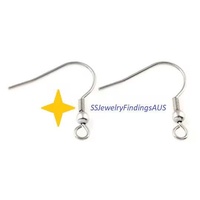 25 pairs Stainless steel hook earwire with 3mm bead and coil 20mm Hypoallergenic Tarnish Resistant - jewellery making supplies Australia