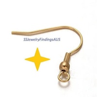 5 pairs Gold Plated Stainless steel hook earwire with 3mm bead and coil 20mm Hypoallergenic Tarnish Resistant