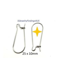 15 Pairs Stainless steel kidney earwire earring hooks 25mm Hypoallergenic Tarnish Resistant
