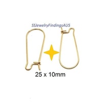 5 Pairs Gold Plated Stainless steel kidney earwire earring hooks 25mm Hypoallergenic Tarnish Resistant - jewellery making supplies Australia