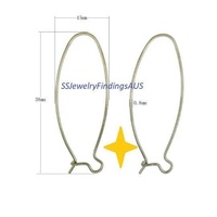 10 Pairs Stainless Steel Ovaloid Kidney Earwire earring hooks 38mm Hypoallergenic Tarnish Resistant - jewellery making supplies Australia