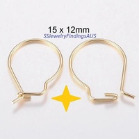 5 Pairs Gold Plated Stainless Steel Offset Kidney Earwire Hoop Hypoallergenic Tarnish Resistant - jewellery making supplies Australia