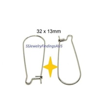 10 Pairs Stainless steel kidney earwire earring hooks 32mm Hypoallergenic Tarnish Resistant - jewellery making supplies Australia