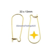 5 Pairs Gold Plated Stainless steel kidney earwire earring hooks 33mm Hypoallergenic Tarnish Resistant - jewellery making supplies Australia