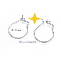 5 Pairs Stainless Steel Offset Kidney Earwire Hoop Hypoallergenic Tarnish Resistant - jewellery making supplies Australia