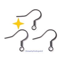 3 pairs Black Tone Stainless steel  French hook earwire with coil  18mm Hypoallergenic Tarnish Resistant