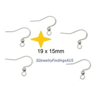 20 Pairs Stainless Steel hook earwire with 3mm bead 19x15mm Hypoallergenic Tarnish Resistant - jewellery making supplies Australia