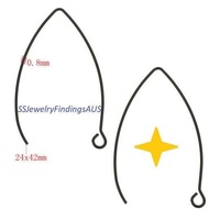 2 Pairs Stainless Steel Black Tone Marquise Earring Hooks Earwires Hypoallergenic Tarnish Resistant - jewellery making supplies Australia