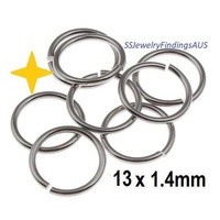 100 Pieces 13 x 1.4mm Stainless Steel Jump Rings Hypoallergenic Tarnish Resistant - jewellery making supplies Australia