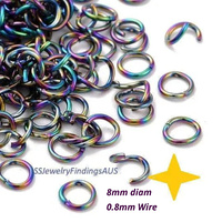 30 pieces Stainless Steel Jump Rings 8mm Anodized and Plated Fine gauge Hypoallergenic Tarnish Resistant