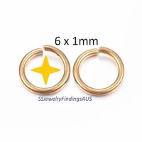 50 Pieces Stainless Steel Jump Rings Gold Plated 6mm x 1mm Hypoallergenic Tarnish Resistant - jewellery making supplies Australia