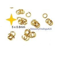 100 Pieces Stainless Steel Gold Plated Jump Rings 5mm Hypoallergenic Tarnish Resistant - jewellery making supplies Australia