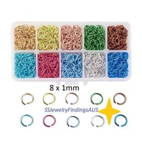 100 pieces 8 x 1mm Multicolor Jump Ring pack Anodized Aluminium Hypoallergenic - jewellery making supplies Australia