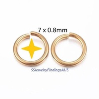 50 Pieces Stainless Steel Jump Rings Gold Plated 7mm x 0.8mm Hypoallergenic Tarnish Resistant - jewellery making supplies Australia
