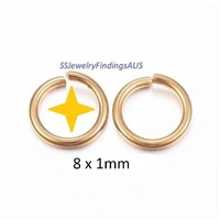 50 Pieces Stainless Steel Jump Rings Gold Plated 8mm x 1mm Hypoallergenic Tarnish Resistant - jewellery making supplies Australia