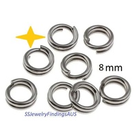 100 x 8mm Stainless Steel Split Rings Hypoallergenic Tarnish Resistant - jewellery making supplies Australia
