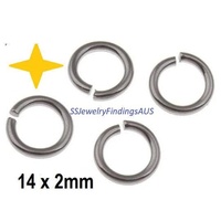 50 Pieces 14 x 2mm Stainless Steel Jump Rings Hypoallergenic Tarnish Resistant - jewellery making supplies Australia