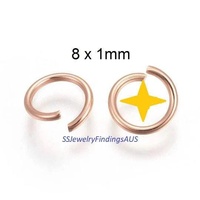 40 Pieces Stainless Steel Jump Rings Rose Gold Plated 8mm Hypoallergenic Tarnish Resistant - jewellery making supplies Australia