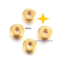 15 Pieces Stainless Steel Gold Plated Beads 4mm Flat Disc Hypoallergenic Tarnish Resistant - jewellery making supplies Australia
