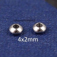 25 Pieces 4x2mm Stainless Steel Flat Bicone Disc Drum Spacer Bead Hypoallergenic Tarnish Resistant - jewellery making supplies Australia