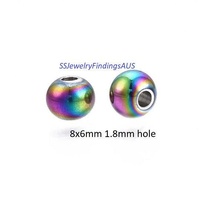 6 Pieces Stainless Steel Anodized and Plated Spacer Beads 8x6mm Hypoallergenic Tarnish Resistant - jewellery making supplies Australia