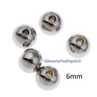 20 Pieces 6mm Stainless Steel Round Beads Hypoallergenic Tarnish Resistant - jewellery making supplies Australia