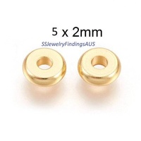 10 Pieces Gold Plated Stainless Steel Flat Round Drum Beads 5x2mm Hypoallergenic Tarnish Resistant - jewellery making supplies Australia