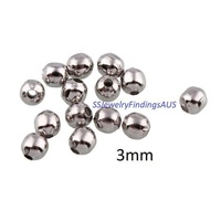 80 Pieces 3mm Stainless Steel Spacer Round Beads Hypoallergenic - jewellery making supplies Australia