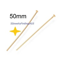 20 Pieces Gold Plated 50mm Stainless Steel Head Pins 21 Gauge 0.7mm Hypoallergenic Tarnish Resistant - jewellery making supplies Australia