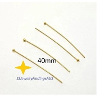 20 Pieces Gold plated Stainless Steel Ball Head Pins 40mm Hypoallergenic Tarnish Resistant - jewellery making supplies Australia