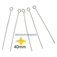 100+ Pieces 40mm Stainless Steel Eye Pins 21 Gauge 0.7mm Hypoallergenic Tarnish Resistant - jewellery making supplies Australia